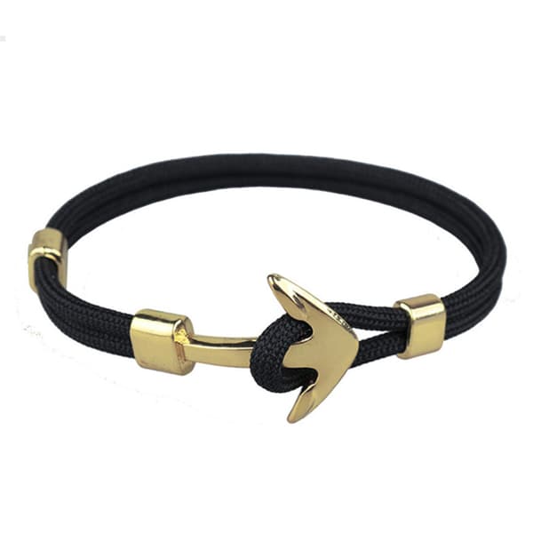 Trendy stoffarmbåndstau med anker i metall svart/gull