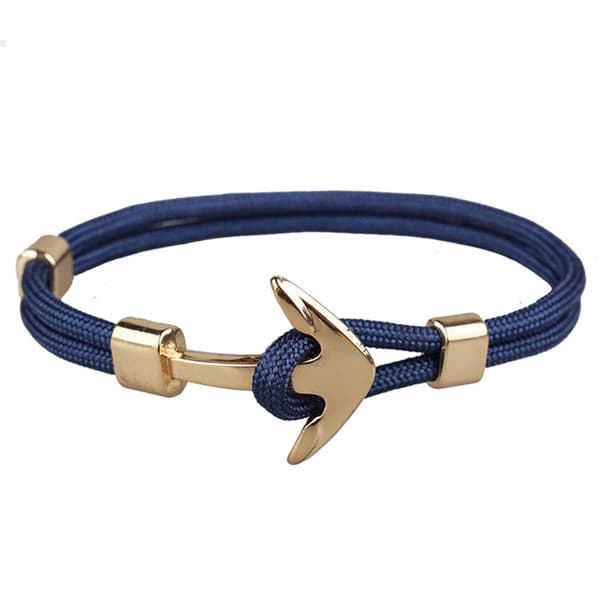 Trendy stoffarmbåndstau med anker i metallblått/gull