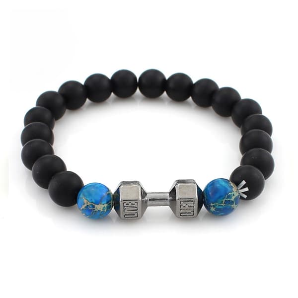 Trendy Dumbbell Armbånd Gunmetal Black Stone Beads