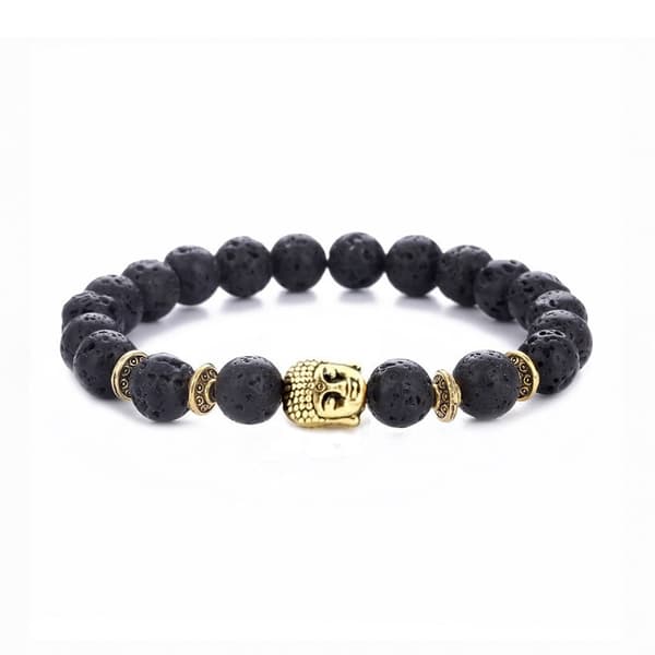 Håndlaget armbånd svart på laveste og gull Buddha