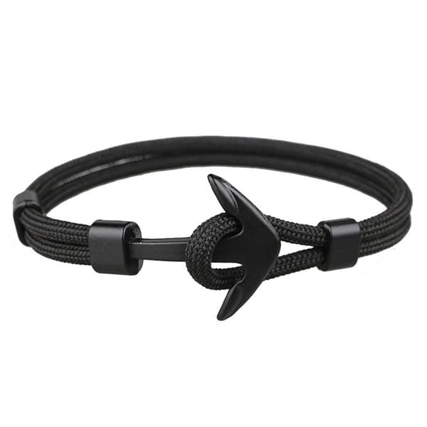 Svart stoffarmbåndstau med anker i metall