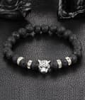 Miniatyrbilde 2 av 2: Trendy armbånd mot leopard sølv svart lava steiner
