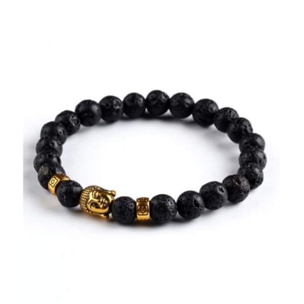 Trendy karma armbånd Buddha Gold Black Lava Stones