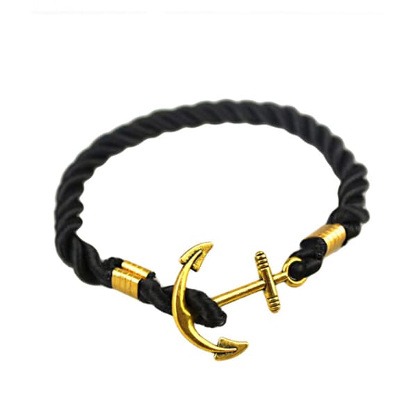 Trendigt Armband Rep med Ankare i Metall (Svart/Guld)