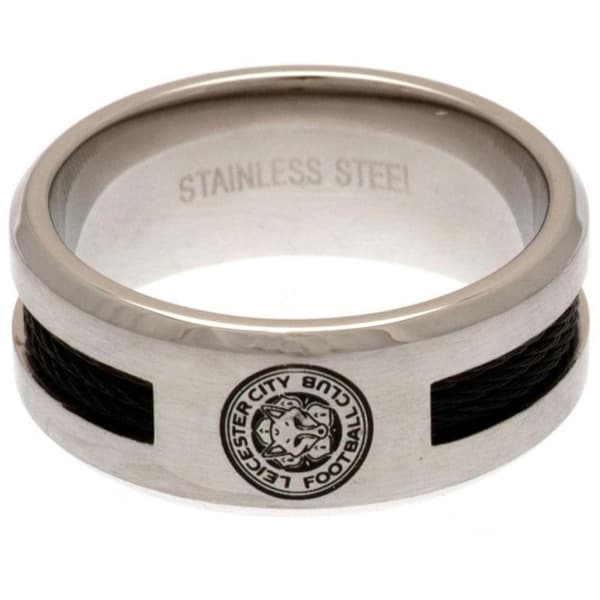 Leicester City FC Black Inlay Ring Silver Medium