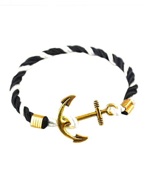Trendigt Armband Rep med Ankare i Metall (Svart/Vit/Guld)