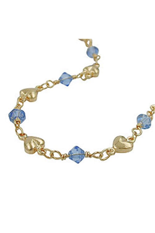 Bracelet 5mm Fantasy Chain With Hearts And Blue Glass Beads Gold-Plated Amd 19cm - GL230036-19