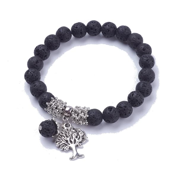 elastisk armband svart lava hänge träd