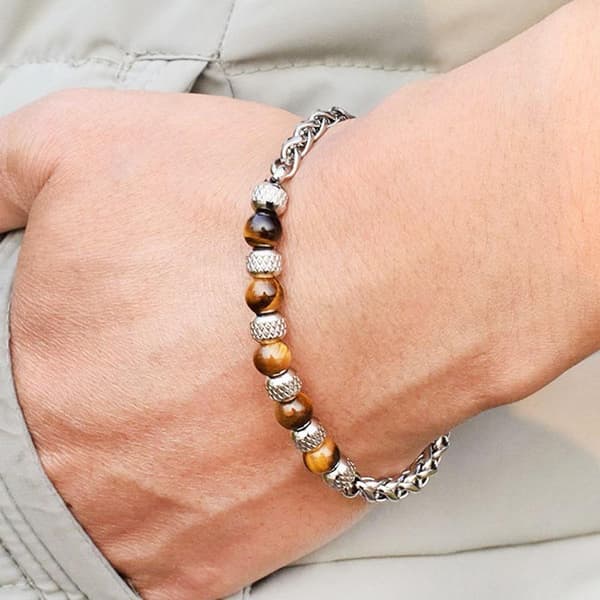 Justerbart armbånd med "Tiger eye" perler til mænd