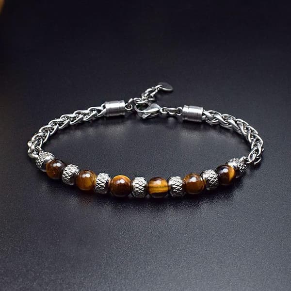 Justerbart armbånd med "Tiger eye" perler til mænd