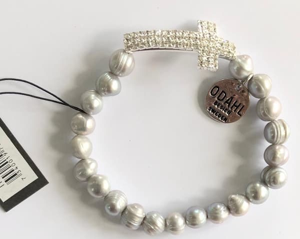 kors strass bling armband elastisk silvergrå