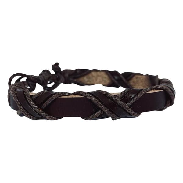 Handgjort flätat armband i äkta läder i stil brun för män