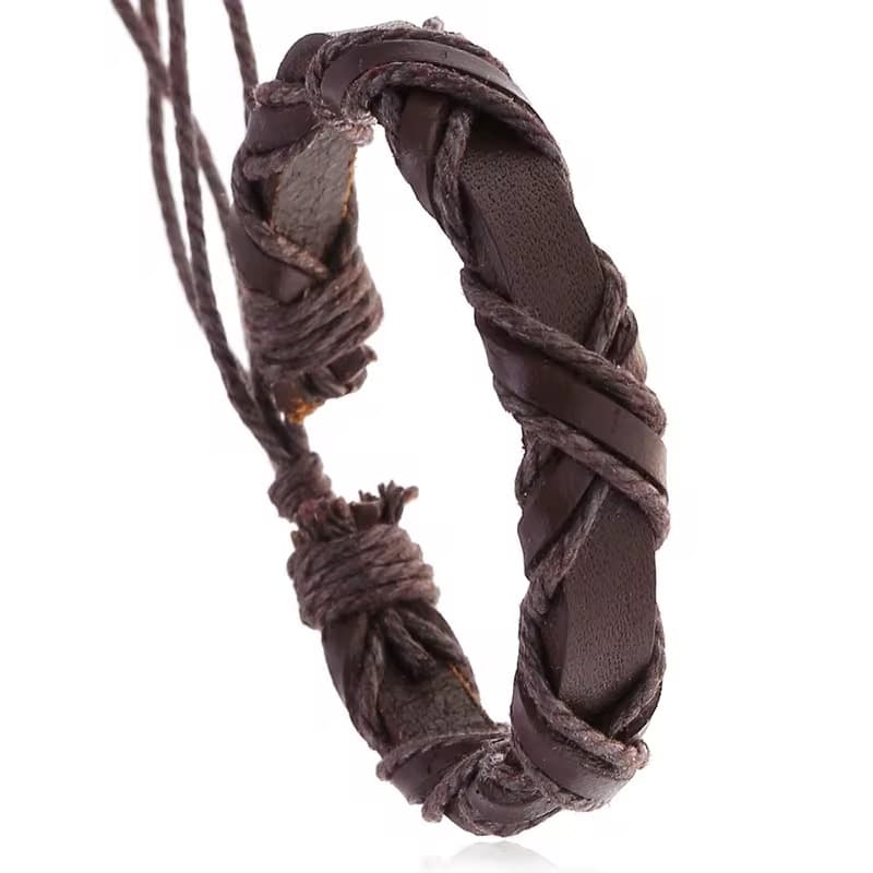 Handgjort flätat armband i äkta läder i stil brun för män