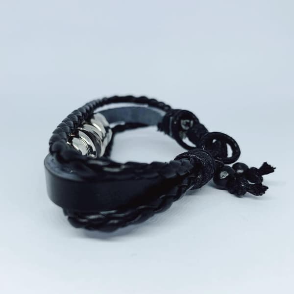 3 stk Håndlavede armbånd i ægte læder sort kranium