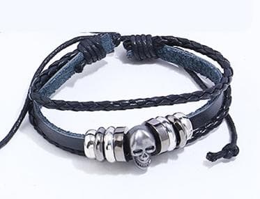 3 stk Håndlavede armbånd i ægte læder sort kranium