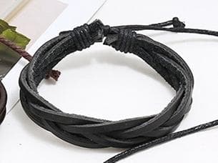 Handmade braided bracelet in authentic leather black for men