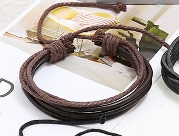 7 stk Handgjorda armband i autentisk läder brun för män