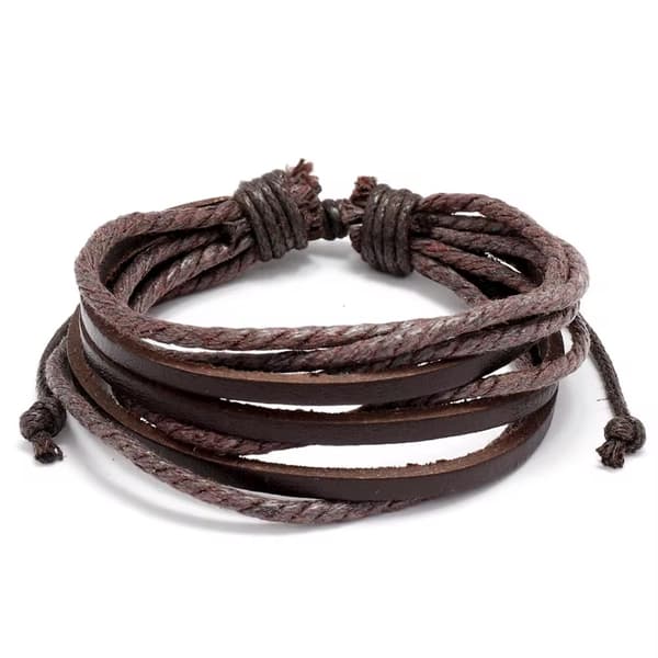 7 stk Handgjorda armband i autentisk läder brun för män