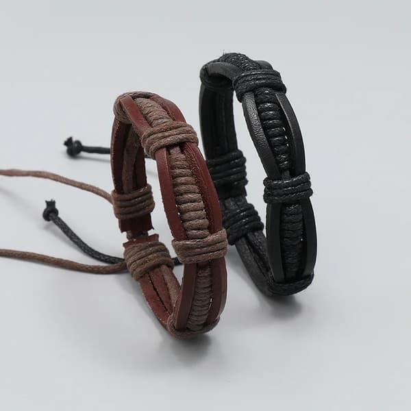 Unikt håndlavet armbånd til mænd i brunt og sort læder