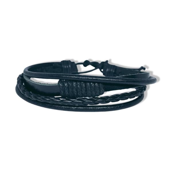 Handgjorda armband á 4 stk för män äkta läder flätat svart