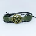 Miniatyrbillede 2 af 2: Håndlavet armbåndsgrønt pentagram til mænd i stof og læder