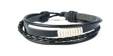 Set á 4 stk handgjorda flätade armband i svart vit läder knut