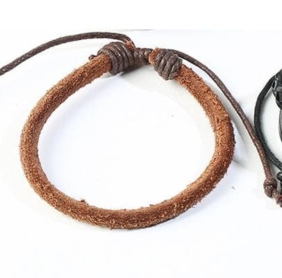 Håndlavet naturligt armbånd brunt læder og brun snor