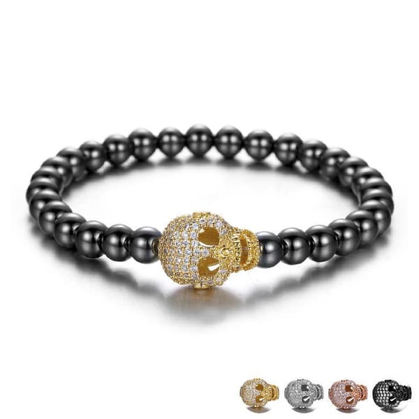 Armband med dödskalle med diamanter elastiskt band unisex zirkon Gold