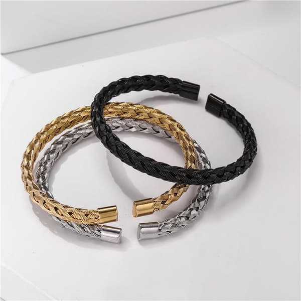 Armband i flätat stål i silver och guld unisex universal fit