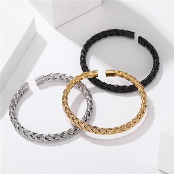 Armband i flätat stål i silver och guld unisex universal fit