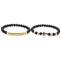 Miniatyrbillede 2 af 3: Dobbelt armbånd med sten & guld / sølv kugler og guld kryds unisex