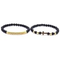 Miniatyrbillede 5 af 7: Dobbelt armbånd med sten & guld / sølv kugler og guld kryds unisex