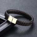 Miniatyrbild 4 av 4: Svart armband i äkta läder med inflätade färgade trådar och magnet