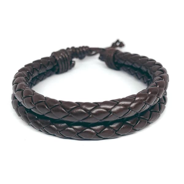 Två i ett bruna flätade armband i äkta läder handgjorda