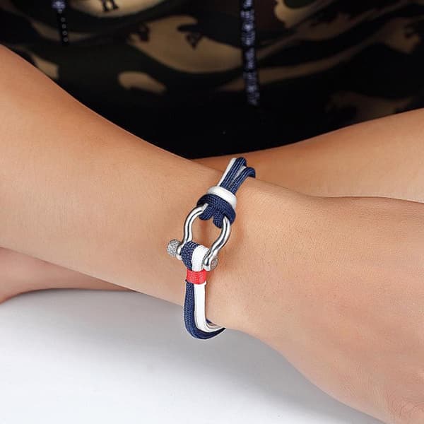 Armbånd, Rep med D-ring - Dobbel Blå / Hvit