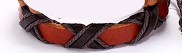 Brun / orange armbånd i ægte læder med mørke bånd