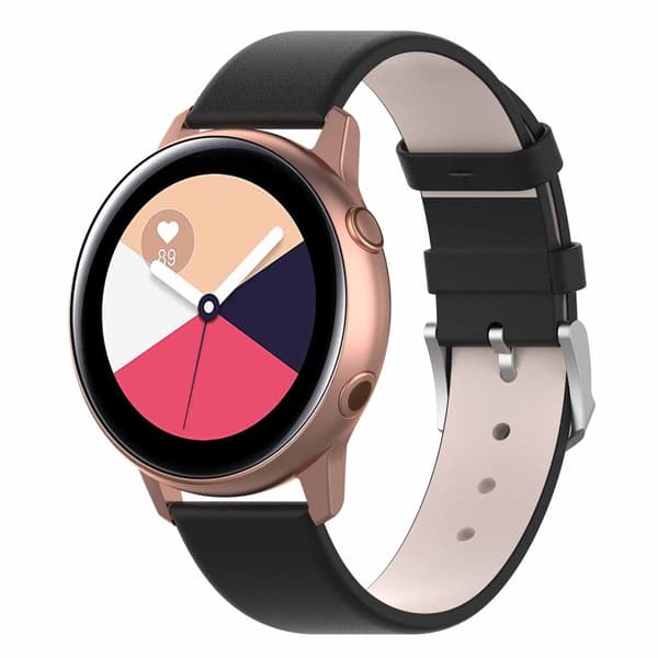 Läderarmband 20mm för Galaxy Watch Active m.fl. - Svart