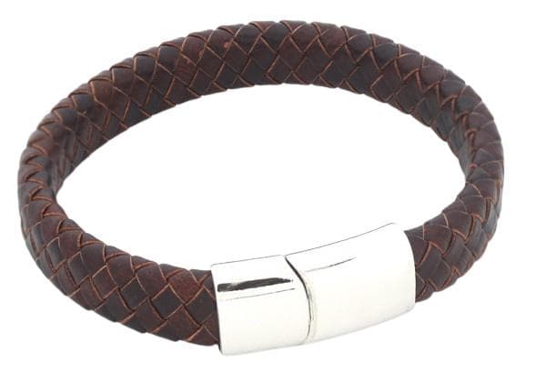 armband Lås män 21 cm läder brun/silver