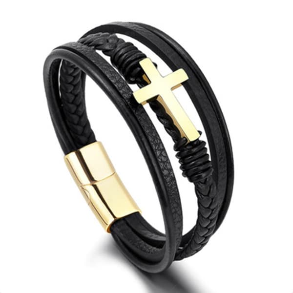 Stilrent Hög Kvalitets PU-Läder Kors Armband Guld Guld, 19CM