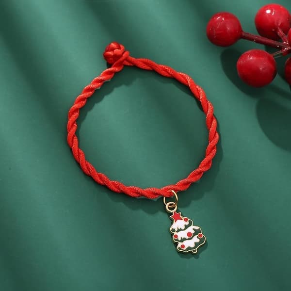 Handmade woven bracelets with Christmas motifs red snow fir