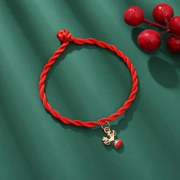 Handmade woven bracelets with Christmas motifs red snow fir