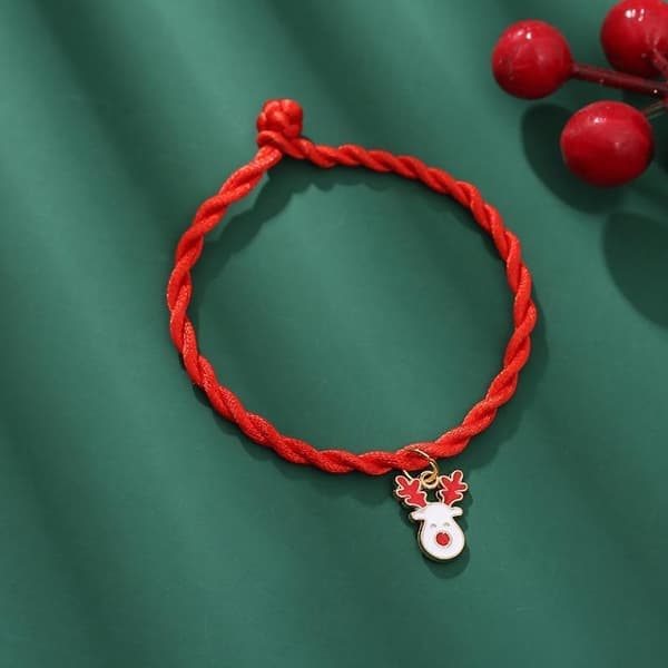 Handmade woven bracelets with Christmas motifs red snow fir