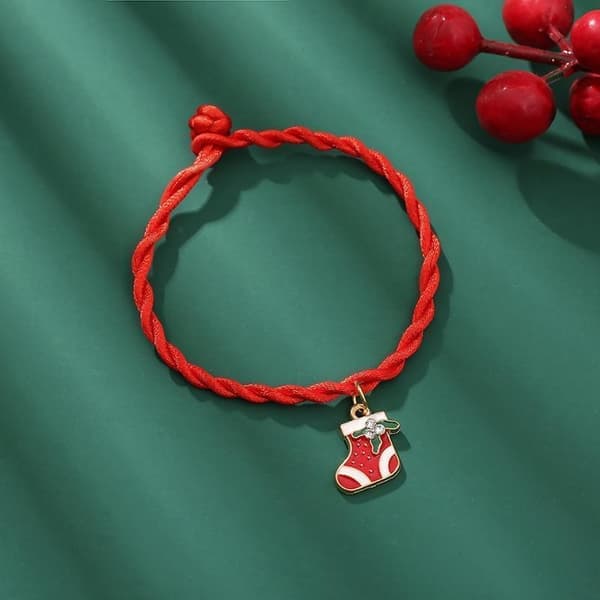 Handmade woven bracelets with Christmas motifs red snow fir