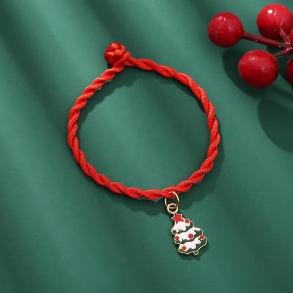 Handmade woven bracelets with Christmas motifs red snow fir