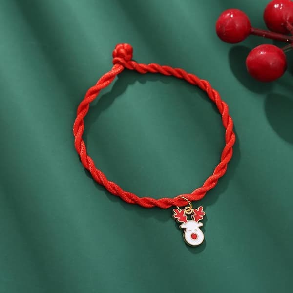 Handmade woven bracelets with Christmas motifs red snow fir Reindeer small nose