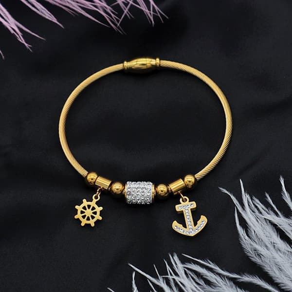 Armband med berlocker ankare och strass - guldpläterad gåva