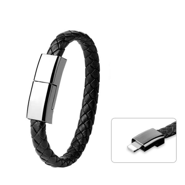 Läderarmband med inbyggd laddare, 3A USB till 8 Pin 22,5 cm