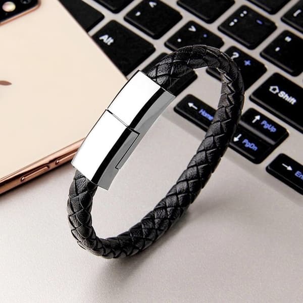 Läderarmband med inbyggd laddare, 3A USB till 8 Pin 22,5 cm
