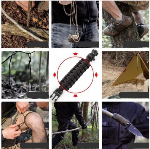 Överlevnadsarmband 4 i 1 (kompass, eldstartare, kniv, visselpipa) Camouflagegrön