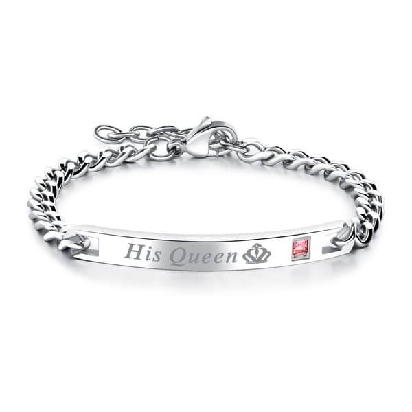 INF Pariskunnan rannekorut "His Queen" "Her King" Titanium Steel Hopea 2-osainen